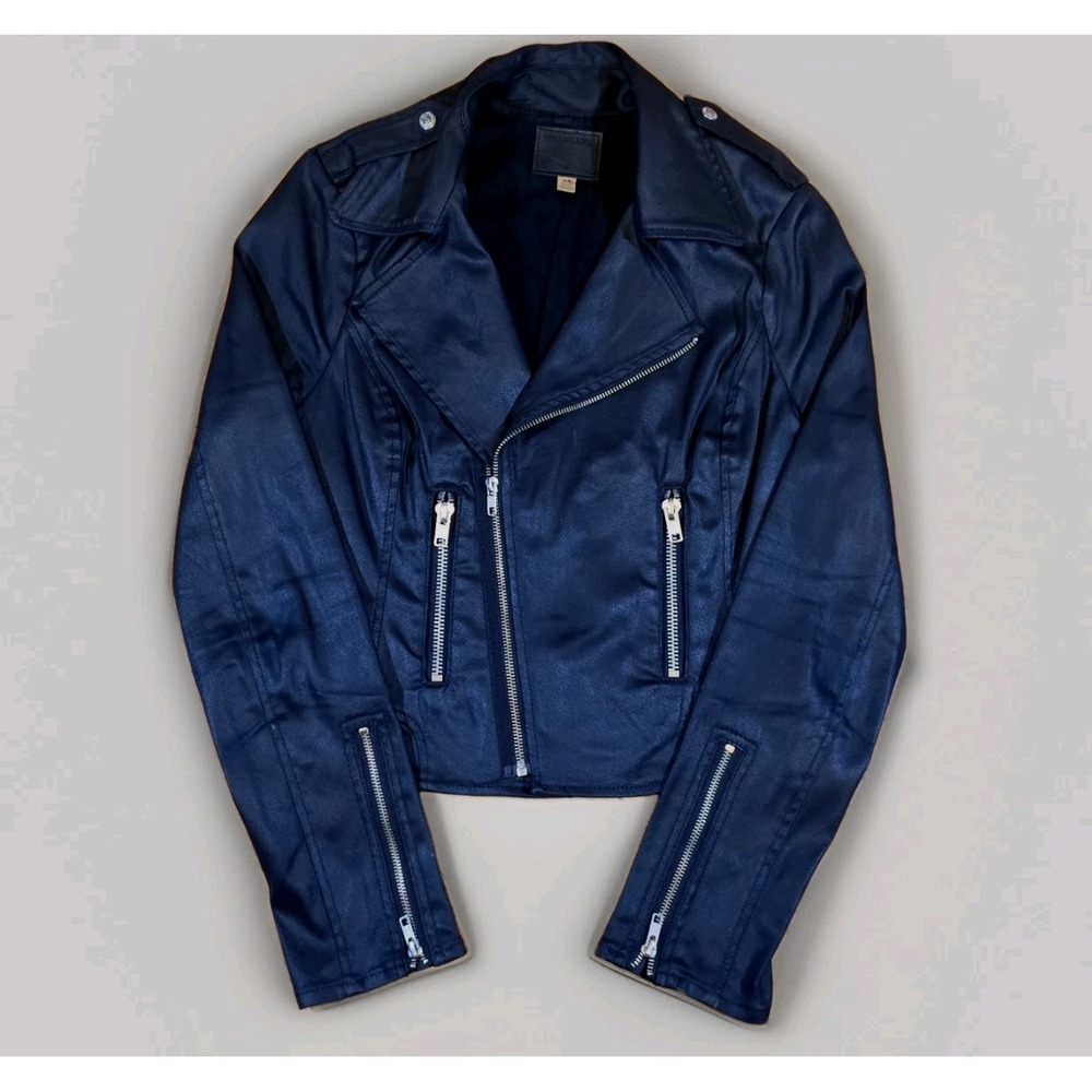 True Religion Women's Black Wax Coated Denim Moto Jacket Sz L Biker Grunge Punk - Picture 6 of 13